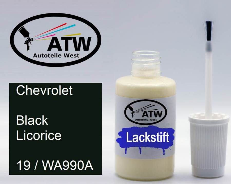 Chevrolet, Black Licorice, 19 / WA990A: 20ml Lackstift, von ATW Autoteile West.